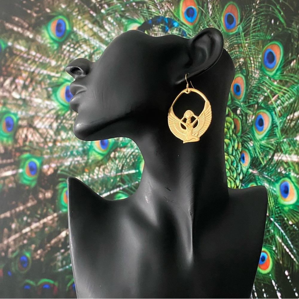 Raw Brass Goddess Isis Earrings